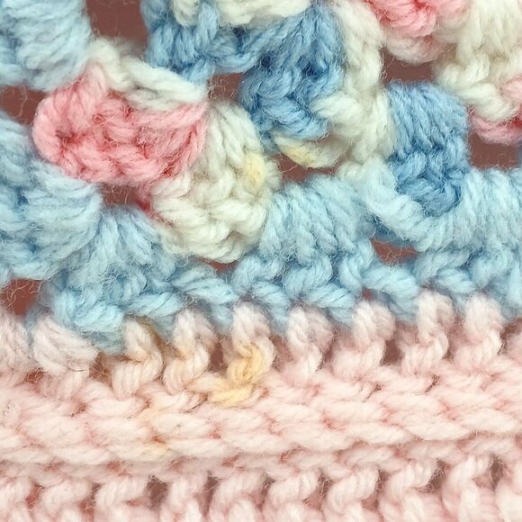 Handmade Crochet Baby Afghan Knitted Blanket Swaddle Lap Throw ~ White Blue Pink - Picture 6 of 9